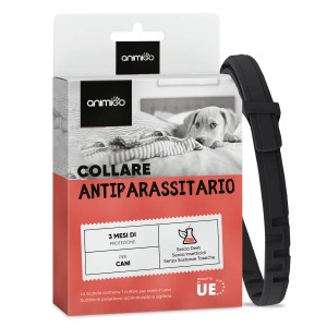 Collare antipulci cane Animigo con la confezione. Collare anti zecche e pulci regolabile e impermeabile