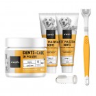 Combo denti-care con confezione di polvere denti-care e kit spazzolino e dentifricio per cani.