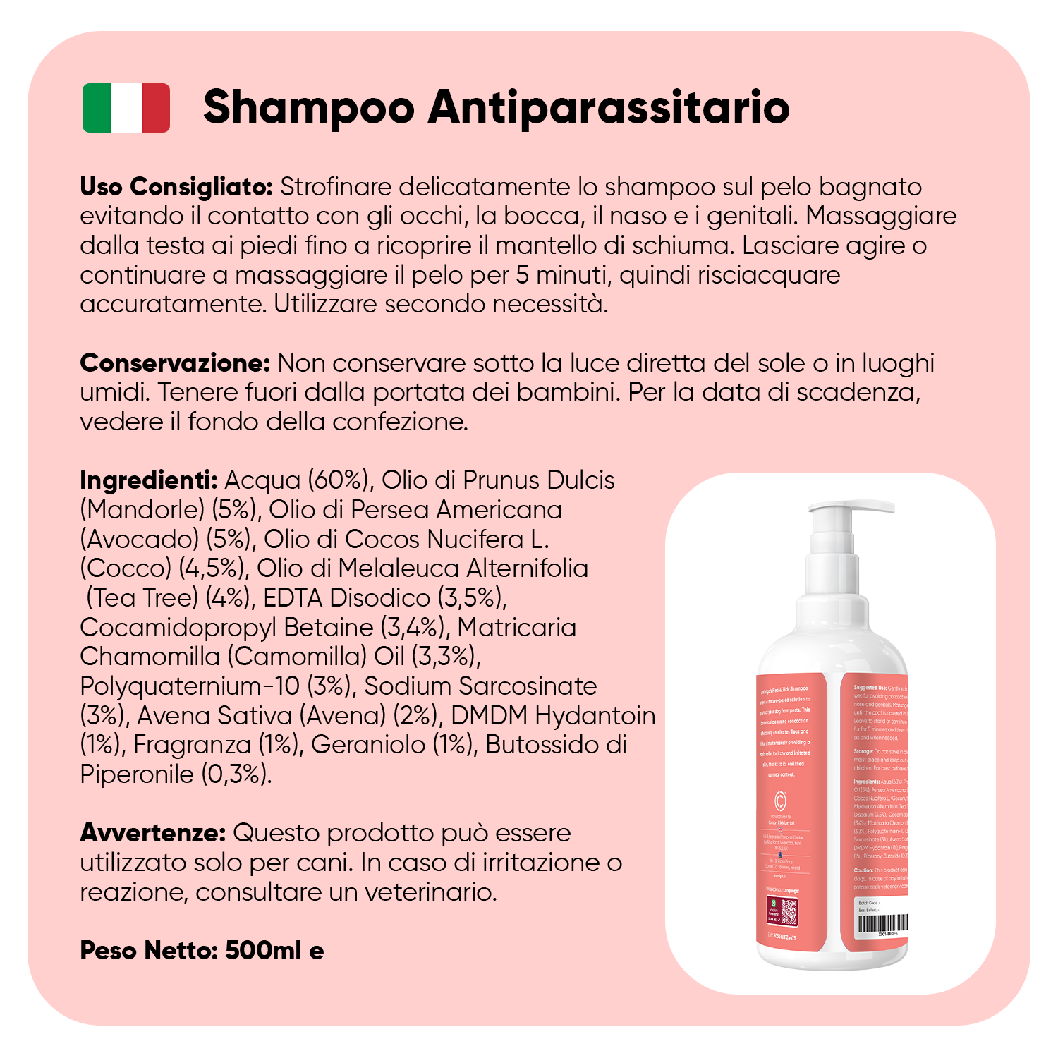 Shampoo antiparassitario per cani 500ml