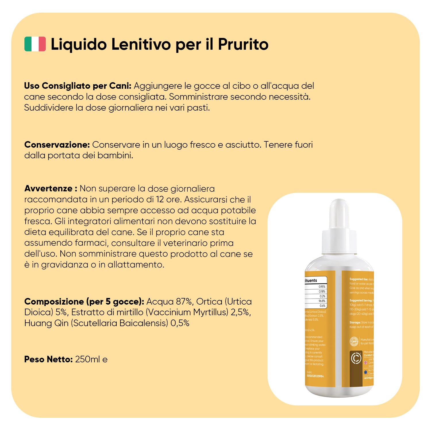 Sollievo dal prurito per cani 250 ml liquido