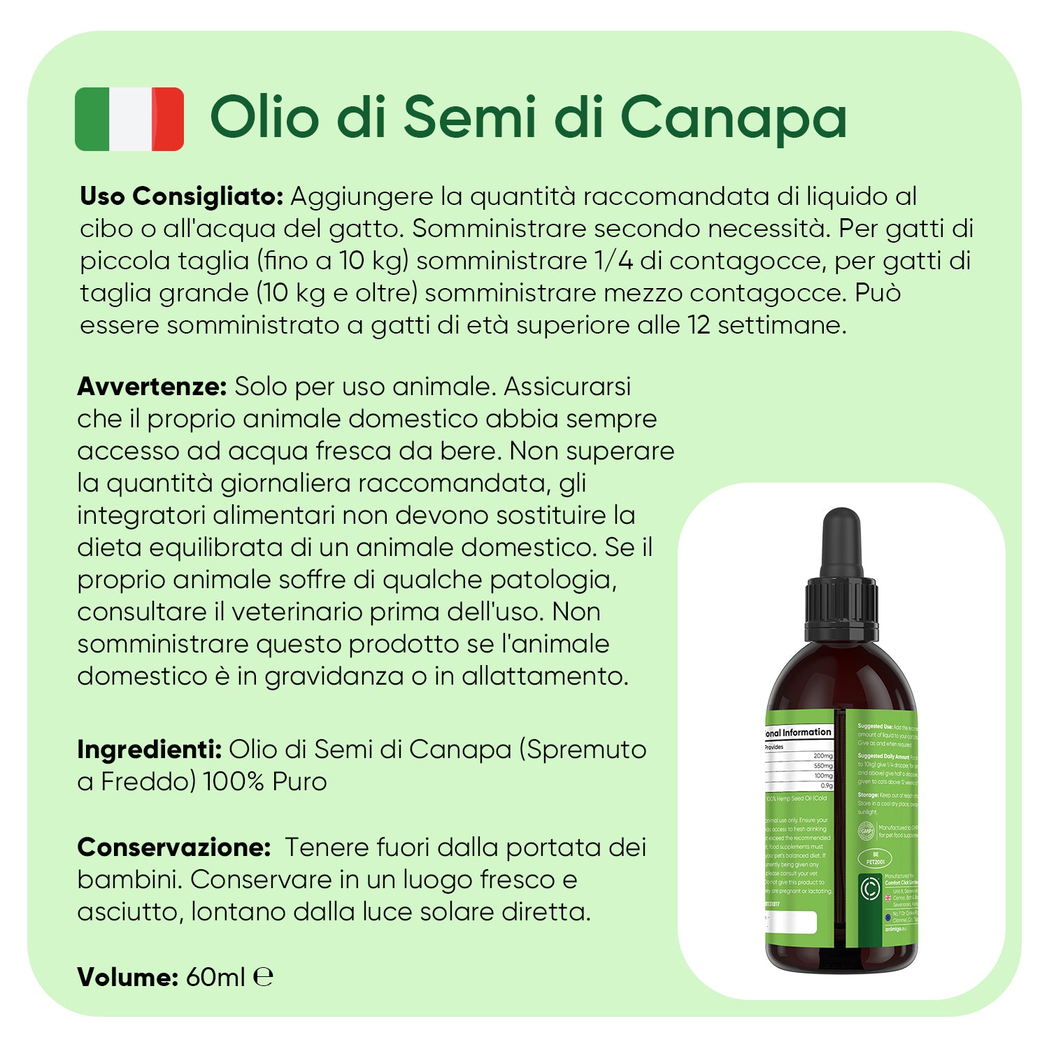 Olio di canapa per gatti 60 ml