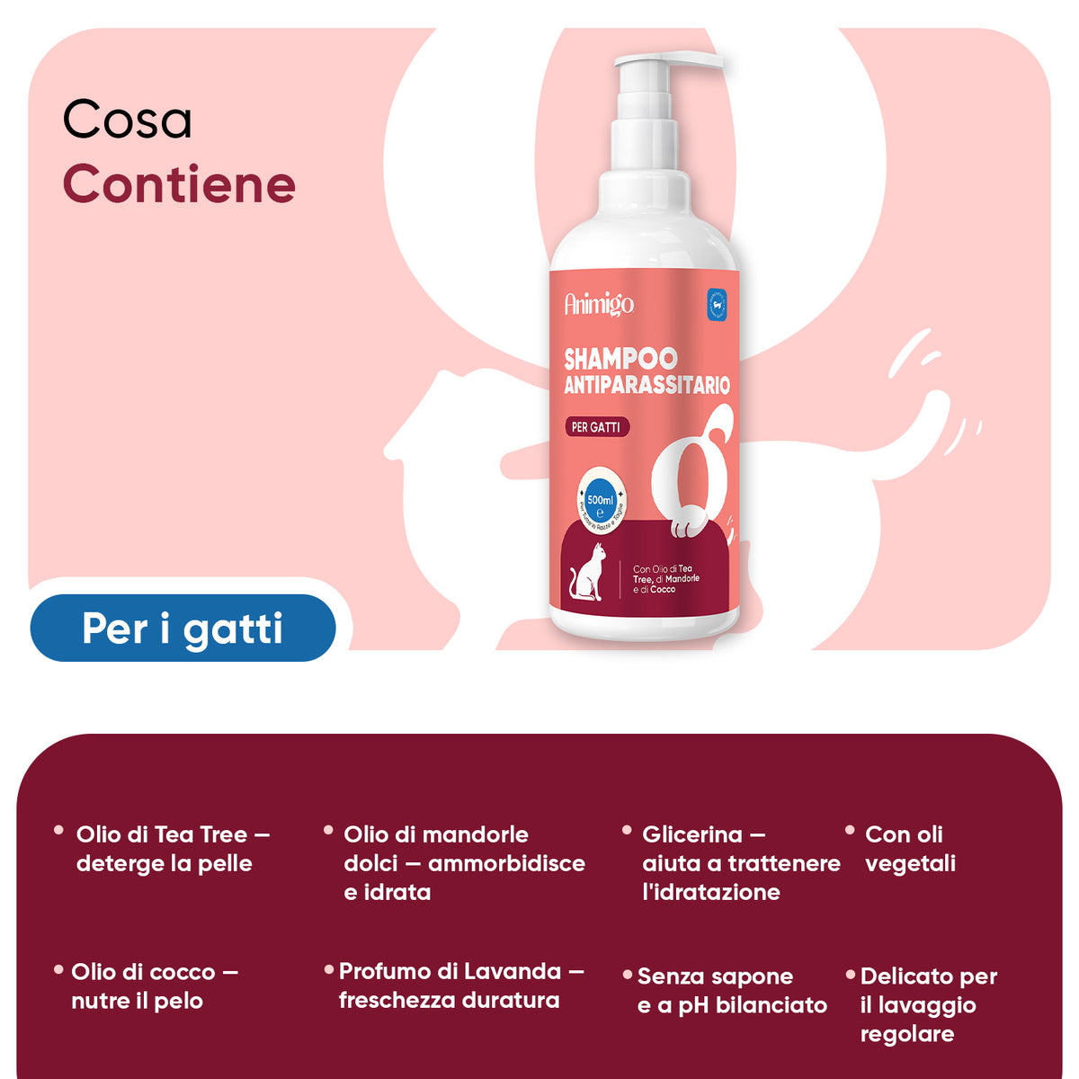 Shampoo antiparassitario per gatti 500ml