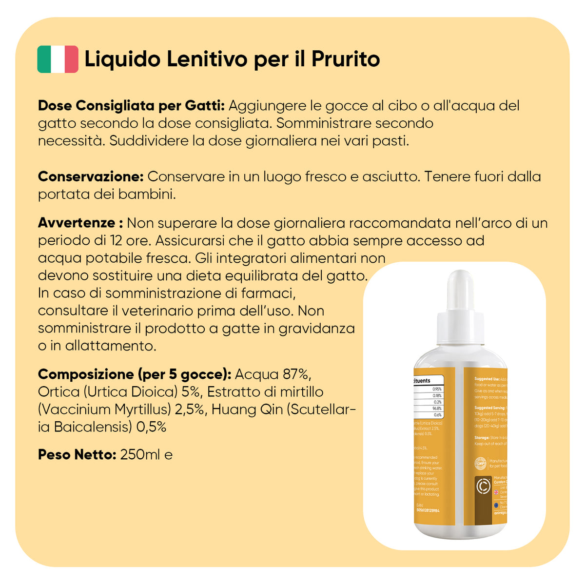 Gocce antiprurito per gatti 250ml Liquido