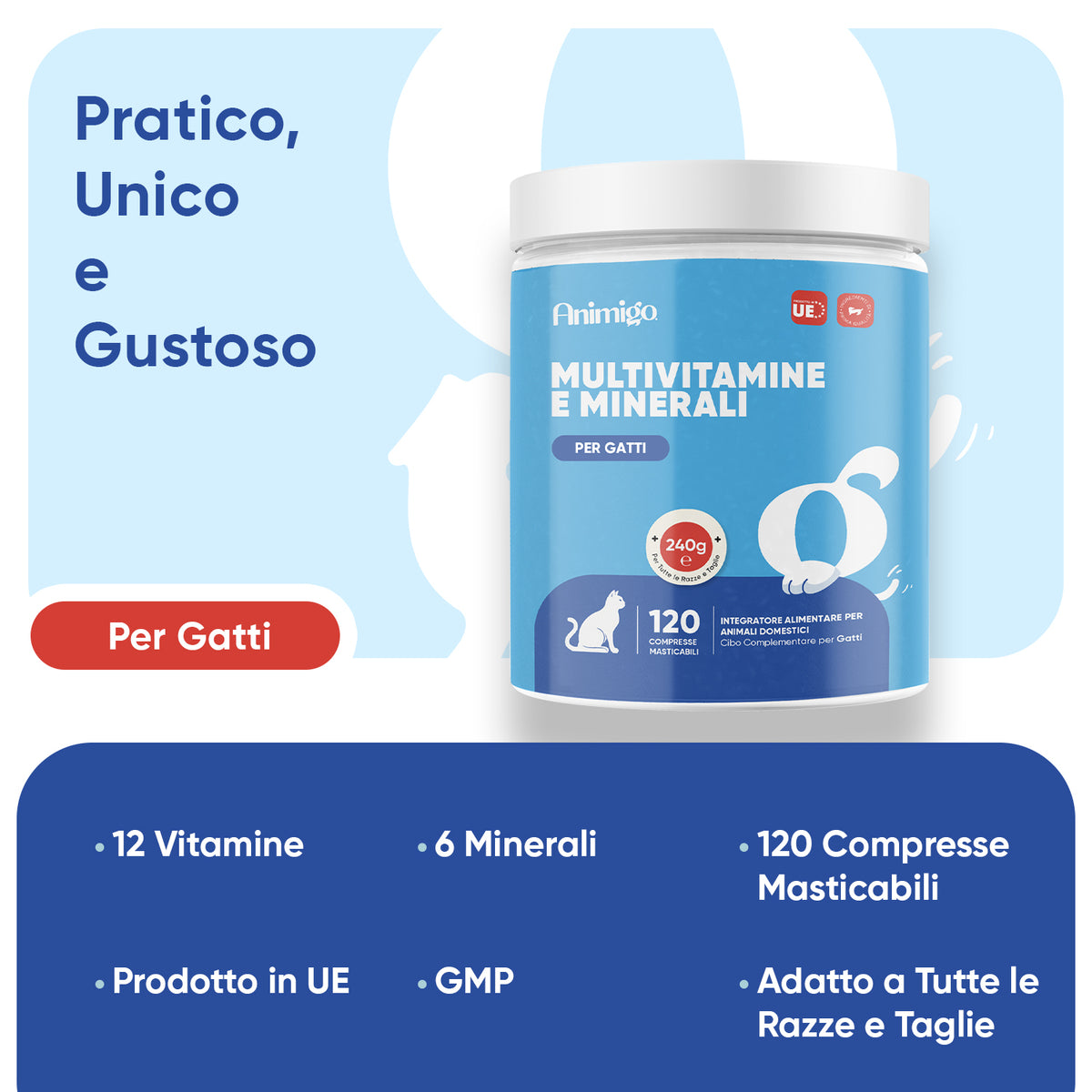 Multivitaminico con minerali per gatti, 120 compresse masticabili morbide